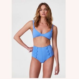 Lisa Marie Fernander- the magdalena high-waist bikini in vintage blue seersucker